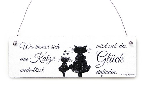 Interluxe Schild Shabby Vintage Schild Dekoschild Türschild Wo Immer Sich eine Katze niederlässt. Glück Zuhause Schild mit Spruch von Interluxe