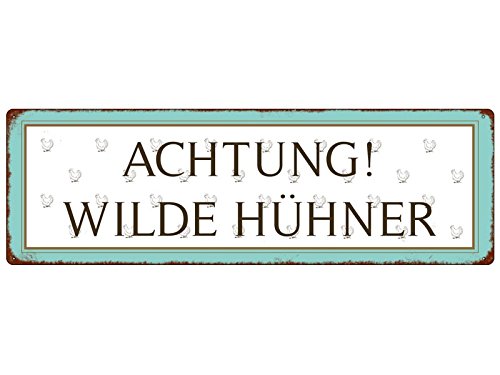 Interluxe Schild aus Metall Metallschild Blech Achtung wilde Hühner Huhn Geschenk Shabby Deko Lustig von Interluxe