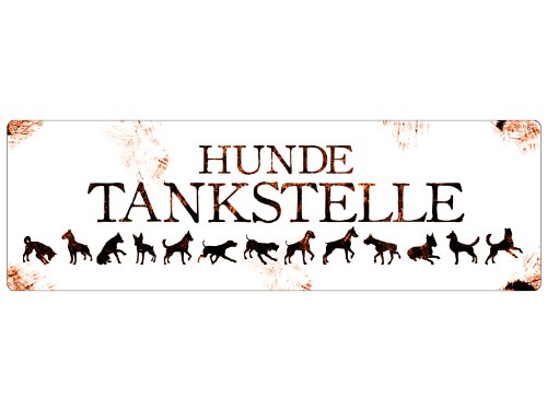 Interluxe Shabby Blechschild Schild aus Metall HUNDETANKSTELLE Fressnapf Wassernapf Hund Hinweisschild von Interluxe
