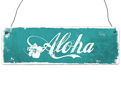 Interluxe Shabby Vintage Holzschild Aloha Willkommensschild Eingang Tür Sommer Urlaub Meer von Interluxe
