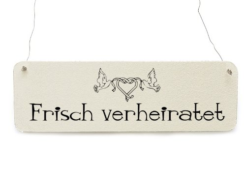 Interluxe Shabby Vintage Schild Türschild FRISCH VERHEIRATET Hochzeit Dekoschild weiß von Interluxe