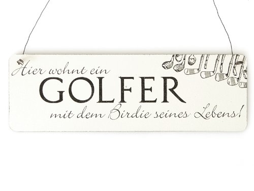 Interluxe Shabby Vintage Schild Türschild Hier WOHNT EIN Golfer Holzschild Geschenkidee Landhaus Chic Golf Golfspieler von Interluxe