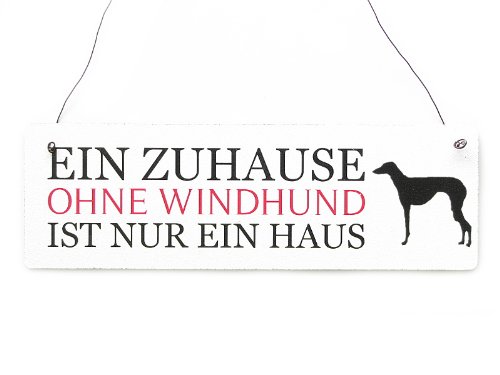 Interluxe Shabby Vintage Schild Türschild Holz EIN ZUHAUSE OHNE WINDHUND IST NUR EIN Haus von Interluxe