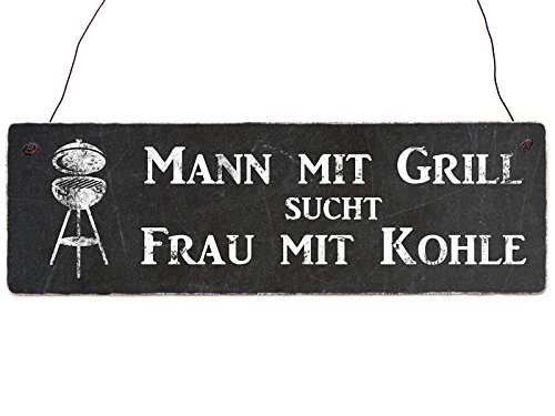 Shabby Vintage Schild Türschild MANN MIT GRILL SUCHT FRAU MIT KOHLE Dekoschild Schild mit witzigem Spruch von Interluxe