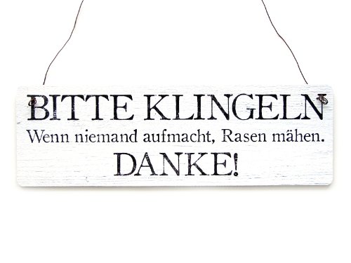 Interluxe Shaby Vintage Türschild Bitte KLINGELN - Rasen MÄHEN Holzschild Geschenk von Interluxe