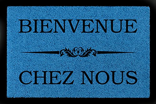 Interluxe TÜRMATTE Fußmatte BIENVENUE Frankreich Willkommen Eingang Geschenk Einzug Royalblau von Interluxe