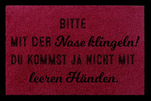 Interluxe TÜRMATTE Fußmatte Bitte MIT DER Nase KLINGELN Eingang Flur Haustür Geschenk Bordeauxrot von Interluxe