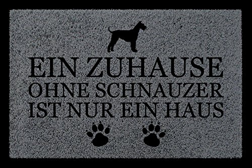 Interluxe TÜRMATTE Fußmatte EIN ZUHAUSE OHNE [ Schnauzer ] Hund Flur Eingang Viele Farben Dunkelgrau von Interluxe