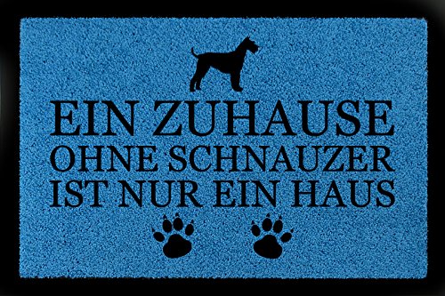 Interluxe TÜRMATTE Fußmatte EIN ZUHAUSE OHNE [ Schnauzer ] Hund Flur Eingang Viele Farben Royalblau von Interluxe