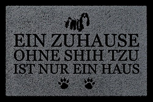 Interluxe TÜRMATTE Fußmatte EIN ZUHAUSE OHNE [ Shih TZU ] Hund Flur Eingang Viele Farben Dunkelgrau von Interluxe
