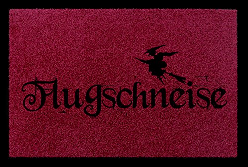 Interluxe TÜRMATTE Fußmatte FLUGSCHNEISE Spruch Hexe Hallooween Flur Türvorleger Deko Bordeauxrot von Interluxe