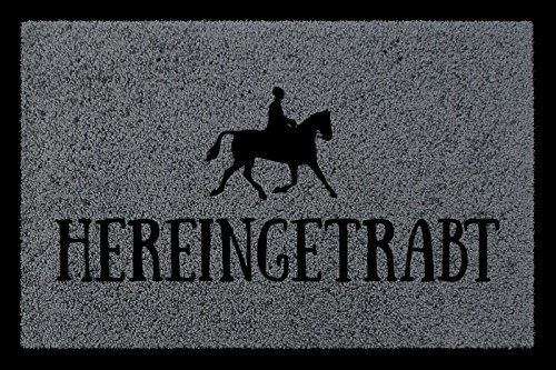Interluxe TÜRMATTE Fußmatte HEREINGETRABT Hobby Reiten Pferd Stall Türvorleger Geschenk Dunkelgrau von Interluxe