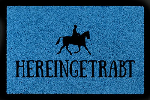 Interluxe TÜRMATTE Fußmatte HEREINGETRABT Hobby Reiten Pferd Stall Türvorleger Geschenk Royalblau von Interluxe
