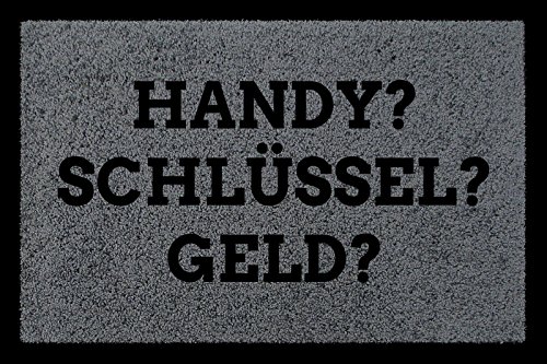 Interluxe TÜRMATTE Fußmatte Handy SCHLÜSSEL Geld Flur Lustig Gedenk Vergesslich Check Deko Dunkelgrau von Interluxe