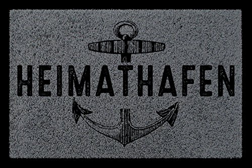 Interluxe TÜRMATTE Fußmatte Heimathafen Maritim Eingang Einzug Flur Badezimmer Türvorleger Dunkelgrau von Interluxe