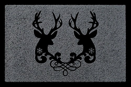 Interluxe TÜRMATTE Fußmatte Hirsch [ 1 ] Jäger Hobby Haustür Jagd Geschenk Viele Farben Dunkelgrau von Interluxe