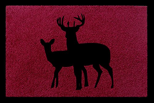 Interluxe TÜRMATTE Fußmatte Hirsch [ 3 ] Jäger Hobby Haustür Jagd Geschenk Viele Farben Bordeauxrot von Interluxe