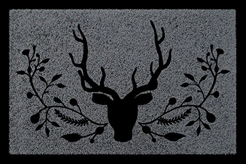 Interluxe TÜRMATTE Fußmatte Hirsch [ 4 ] Jäger Hobby Haustür Jagd Geschenk Viele Farben Dunkelgrau von Interluxe