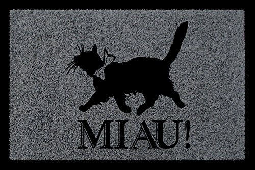 Interluxe TÜRVORLEGER Fußmatte MIAU Katze Tierisch 60x40 cm Schmutzmatte Viele Farben Dunkelgrau von Interluxe