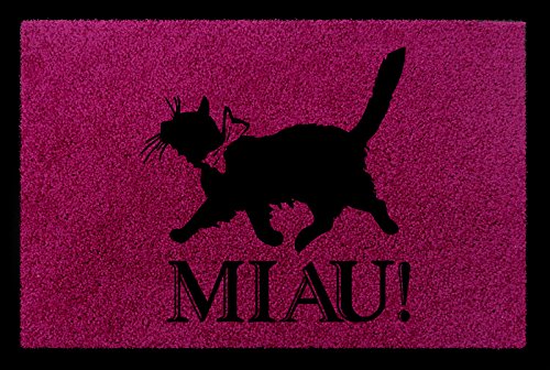 Interluxe TÜRVORLEGER Fußmatte MIAU Katze Tierisch 60x40 cm Schmutzmatte Viele Farben Fuchsia von Interluxe