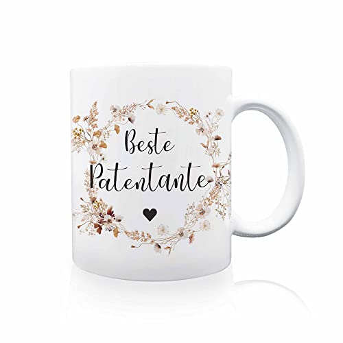 Interluxe Tasse Kaffeebecher - Beste Patentante - Geschenkidee Teetasse Kaffeetasse Blumen Godi Tante Wildblumen Trockenblumen Blütenkranz Motiv von Interluxe