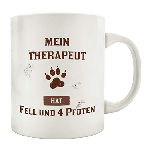 Interluxe Tasse Kaffeebecher Mein Therapeut HAT Fell Geschenk Spruch Motiv Shabby Hund von Interluxe