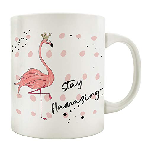 Interluxe Tasse Kaffeebecher Stay FLAMAZING Dankeschön Geschenkidee Spruch Kaffeetasse Krone Flamingo von Interluxe