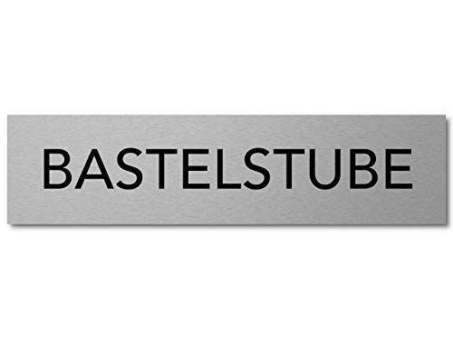 Interluxe Türschild Bastelstube 200x50x3mm, Schild aus Aluminium, selbstklebend und wiederablösbar, für Bastelraum, Freizeitraum, Hobbyraum von Interluxe