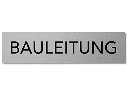 Interluxe Türschild Bauleitung 200x50x3mm, Schild aus Aluminium, robust und selbstklebend, stabiles Hinweisschild für Bauleiter, Firma, Baustelle, Bauwagen oder Baucontainer von Interluxe