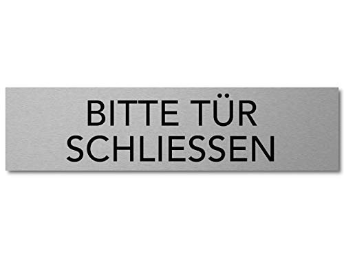 Interluxe Türschild Bitte Tür schließen 200x50x3mm, modernes Schild aus Aluminium, selbstklebend und robust für Haustür, Wohnungstür, Bürotür, Lager und Werkstatt von Interluxe