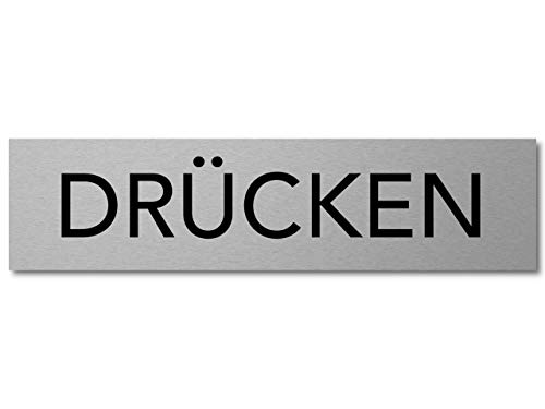 Interluxe Türschild Drücken 200x50x3mm, Schild aus Aluminium, selbstklebend und wiederablösbar für Wohnung, Haus, Büro, Firma und Geschäft von Interluxe