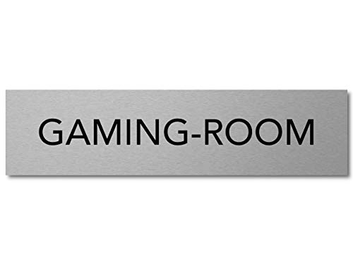 Interluxe Türschild Gaming-Room 200x50x3mm, Schild aus Aluminium, selbstklebend und wiederablösbar für Spielzimmer im Hotel, Ferienhaus von Interluxe