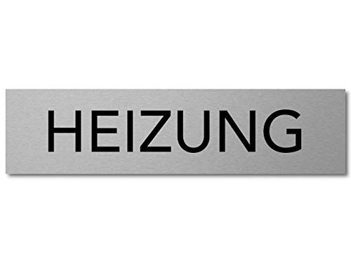 Interluxe Türschild Heizung 200x50x3mm, modernes Schild aus Aluminium, selbstklebend und robust für Heizungskeller und Heizungsraum von Interluxe