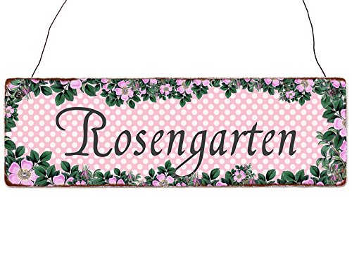 Interluxe Türschild Holzschild ROSENGARTEN Frühling Dekoschild Geschenk Shabby von Interluxe