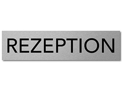 Interluxe Türschild Rezeption Schild aus Aluminium, 200x50x3mm, selbstklebend und wiederablösbar, dauerhafte oder temporäre Kennzeichnung für Rezeptionsbereich, Empfang, Eingang von Interluxe
