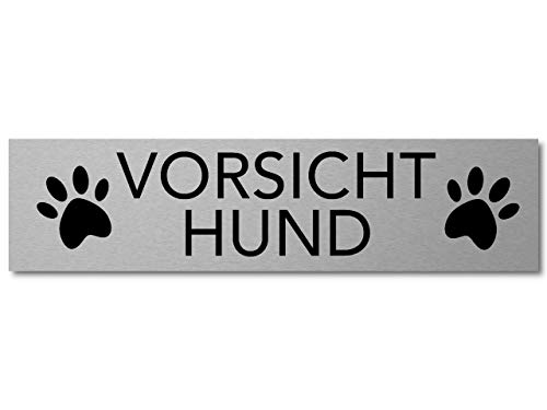 Interluxe Türschild Vorsicht Hund Pfoten Schild aus Aluminium 200x50x3mm, selbstklebend und wiederablösbar als Warnschild oder Hinweisschild für Besucher, Kunden und Gäste von Interluxe