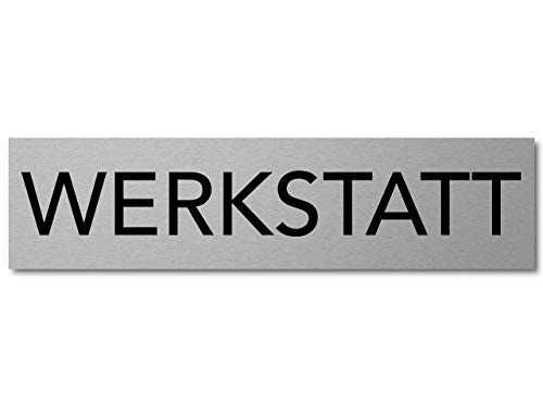 Interluxe Türschild Werkstatt Schild aus Aluminium, 200x50x3mm, selbstklebend, robust, wetterfest und modern für Hobbyraum, Keller, Garage, Bastelraum von Interluxe