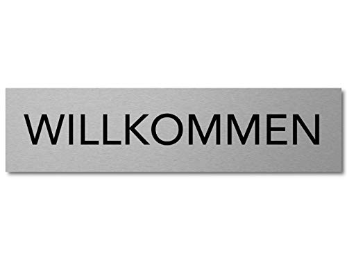 Interluxe Türschild Willkommen 200x50x3mm, Schild aus Aluminium, selbstklebend und wiederablösbar, modernes Design für Eingangstür, Wohnungstür, Haustür, Bürotür von Interluxe