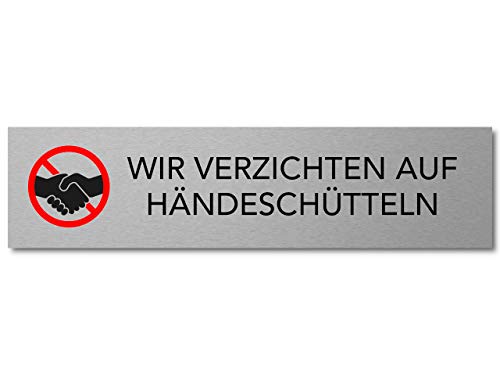 Interluxe Türschild Wir verzichten auf Händeschütteln 200x50x3mm, Schild aus Aluminium, selbstklebend und wiederablösbar für Praxis, Firma, Büro von Interluxe