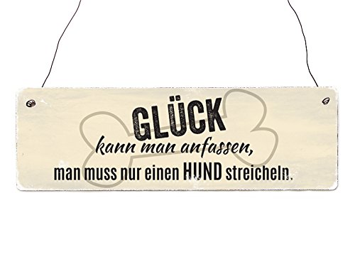 Interluxe Vintage Deko Schild Türschild GLÜCK KANN Man ANFASSEN Shabby Nostalgie Landhaus Holz Hund Tierisch von Interluxe