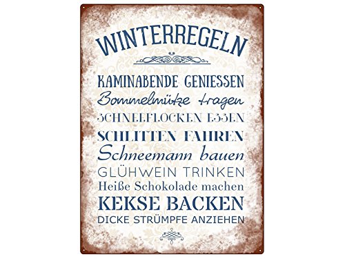 Interluxe WANDSCHILD Metallschild WINTERREGELN Dekoration Shabby Weihnachten Geschenk von Interluxe