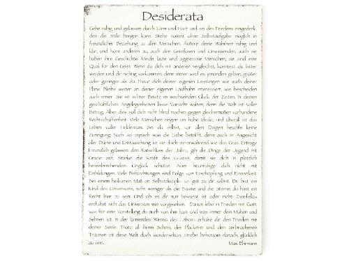 Interluxe WANDTAFEL Schild Vintage Shabby Dekoschild Holzschild Desiderata Tafel Lebensweisheit Zitat von Interluxe