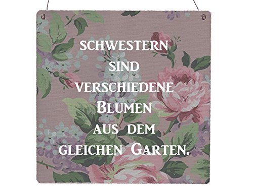 Interluxe XL Holzschild Schwestern SIND Verschiedene Blumen Shabby Vintage Dekoschild Schwester Familie Shabby Dekoration Vintage Geschenk von Interluxe