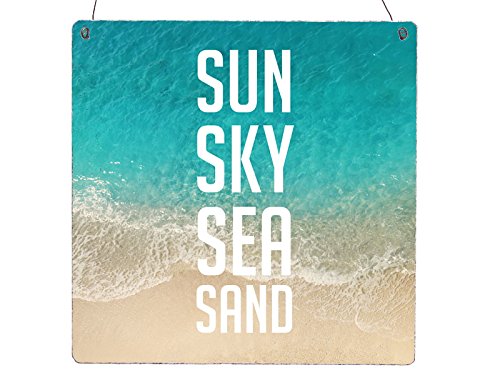 Interluxe XL Holzschild Sun Sky SEA Sand Shabby Vintage Schild Dekoschild Meer Sommer Urlaub Motivation Geschenk Dekoration von Interluxe