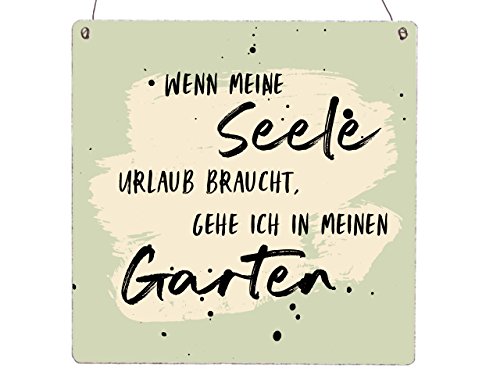 Interluxe XL Holzschild Vintage Shabby WENN Meine Seele Urlaub BRAUCHT Garten Sommer Beige von Interluxe