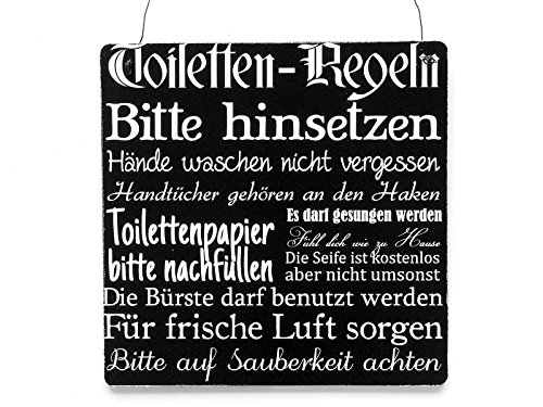 XL Shabby Vintage Schild Türschild TOILETTEN REGELN Bad WC Dekoration Holzschild SCHWARZ von Interluxe