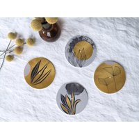 Led Untersetzer Rund 4Er Set Gold Natur Leuchtend Design Coaster Lightning Friends Wedding Hochzeit Tischdeko Geschenk Blätter Schwarz Gold von Interluxe