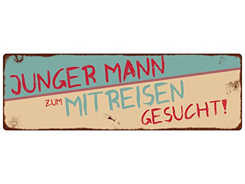 METALLSCHILD Blech JUNGER MANN ZUM MITREISEN GESUCHT Schild aus Metall witziger Spruch Shabby Deko von Interluxe