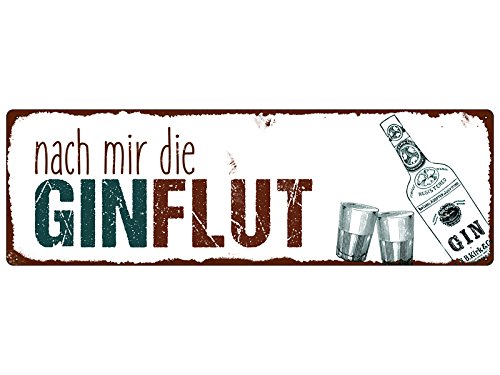 Interluxe Metallschild Blech NACH Mir DIE GINFLUT Lustig Spruch Gin Geschenk Alkohol von Interluxe