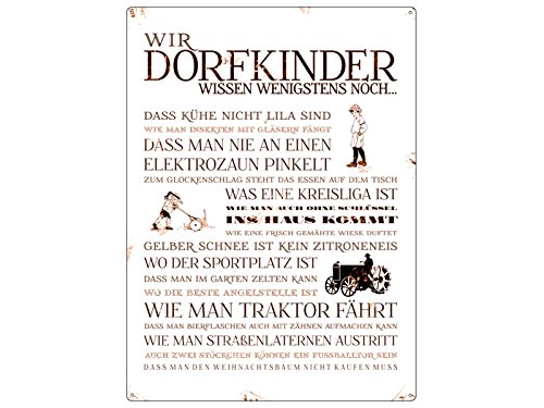 Interluxe Schild Metallschild mit Spruch Made in Germany Retro Blechschild Wir Dorfkinder Jungen Dorfkind Wandschild von Interluxe